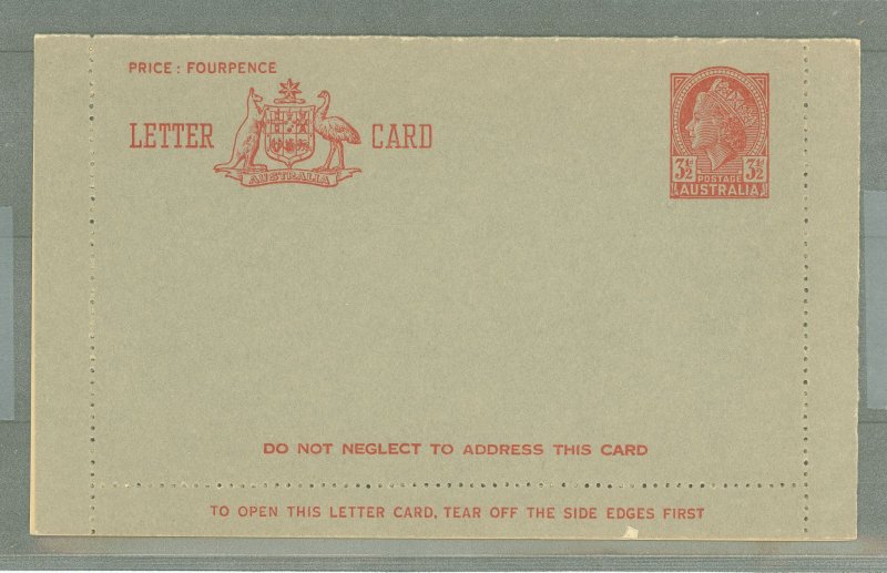 Australia   1953 Postal Stationery, 3 1/2c on mottled gray, Edges not stuck