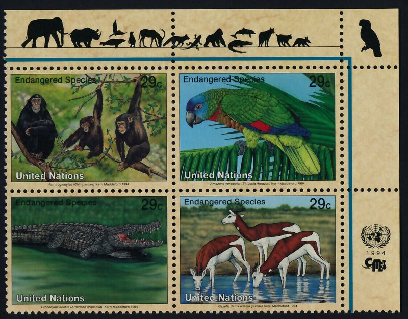 United Nations - New York 642a TR Block MNH Chimpanzee, Parrot, Crocodile