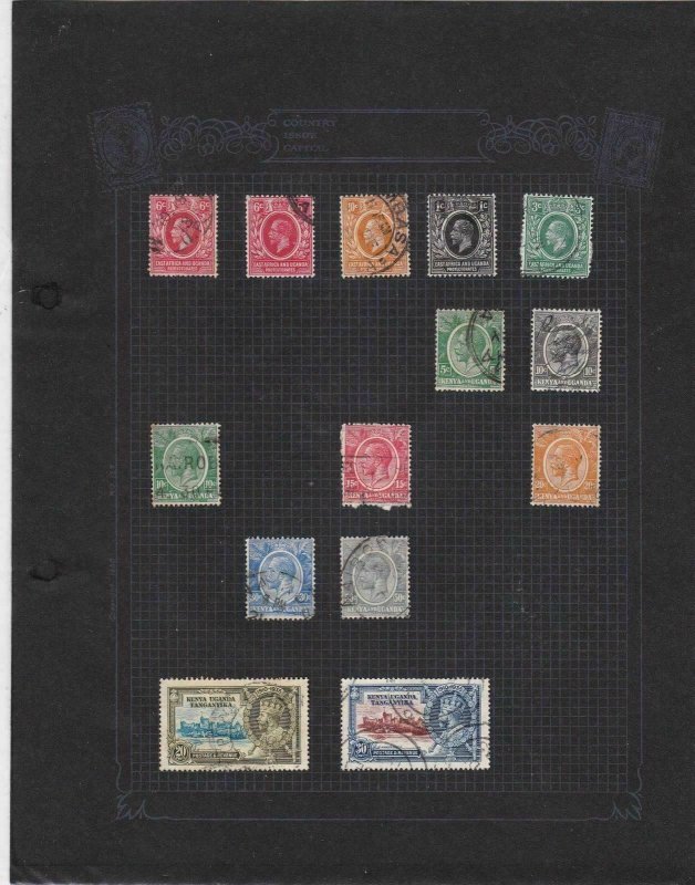 kenya uganda tanganyika used stamps on 2 pages values to 2 shillings ref r8558