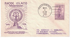 1936 FDC, #777, 3c Rhode Island 300th, Bronesky