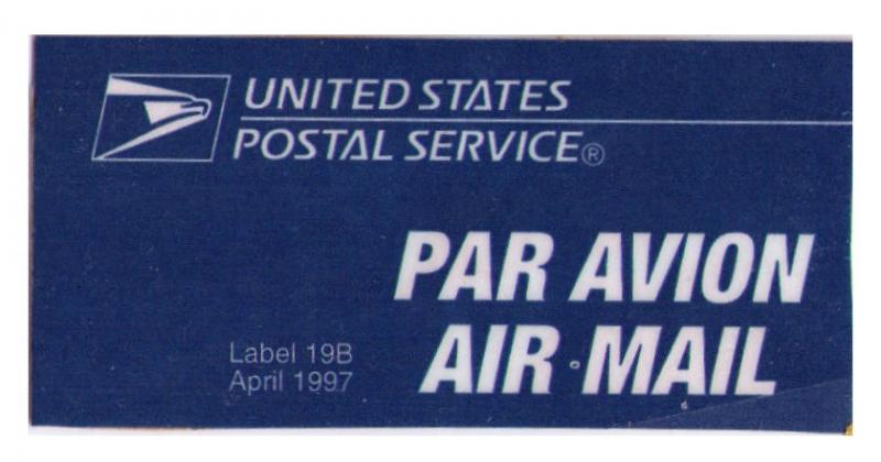 UNITED STATES POSTAL SERVICE AIR MAIL LABEL USED (ISSUE APRIL 1997) (AM28)