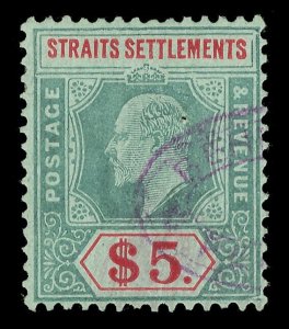 Malaya Straits 1906 KEVII $5 DAMAGED FRAME & CROWN var used UNLISTED. SG 167 var