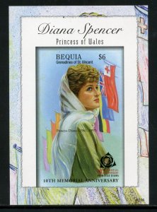 BEQUIA PRINCESS DIANA 10th MEMORIAL ANNIVERSARY IMPERF SOUVENIR SHEET MINT NH