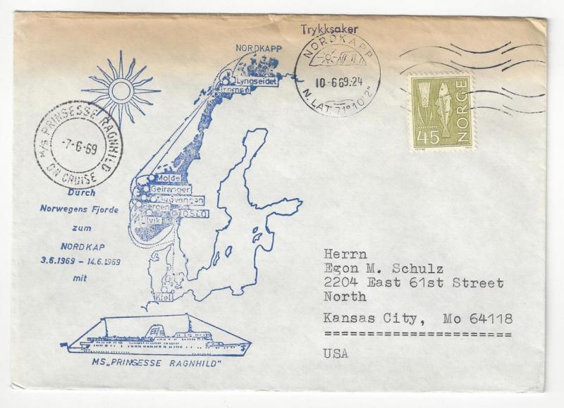 1969 Norway Special Cover - Nordkapp Via MS Princesse Ragnhild (YY153)