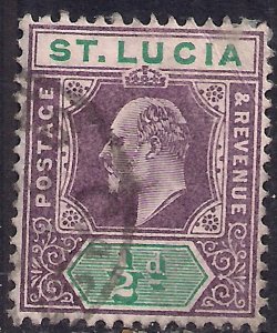 St Lucia 1904 - 10 KEV11 1/2d Purple & Green used SG 64 ( E289 )