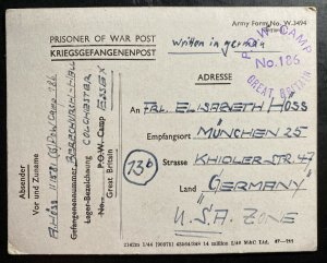 1947 England POW Camp to Munich Germany Postcard Cover U Boat Sailor Alfred Hoss