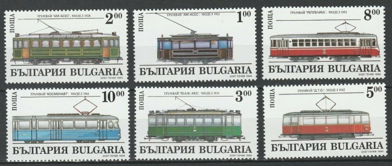 Bulgaria 1994 Trams, Railway 5 MNH stamps