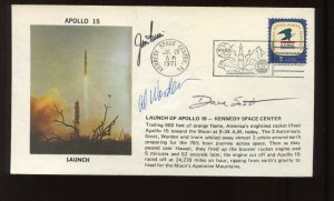 APOLLO 15 ASTRONAUTS SCOTT, WORDEN & IRWIN CREW SIGNED JUL 26 1971 COVER (LV688)