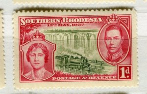 S.RHODESIA; 1937 early GVI Coronation issue fine Mint hinged Shade of 1d. value