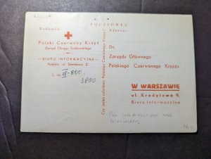 Mint Poland WWII Red Cross Postal Stationery Postcard Addressed to Warsaw