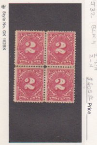 1894-95 US Scott # J32 Postage Due 2c MNH Deep Claret, Block of 4 Catalog $605.0