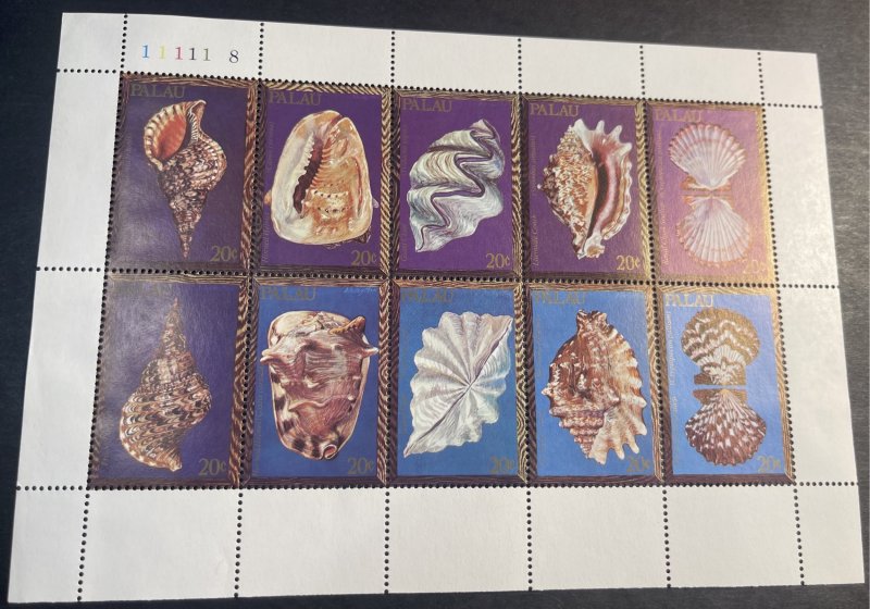 PALAU # 41-50-MINT/NEVER HINGED--SEA SHELLS--PLATE #/MINI SHEET OF 10---1984