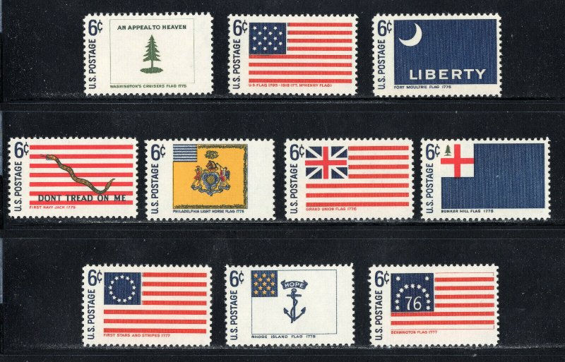 1345 - 1354  * HISTORIC FLAGS  * U.S. Postage Stamps Set Of 10 Singles MNH 