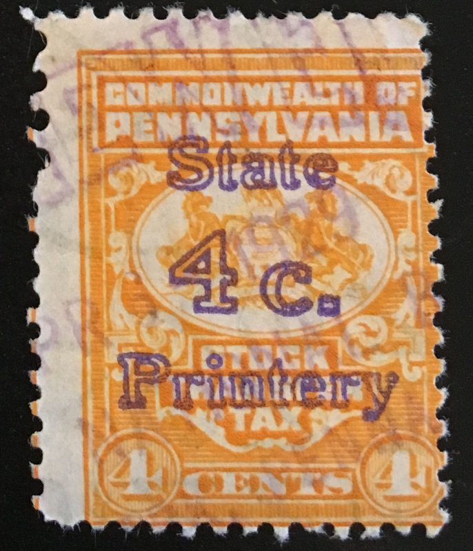 Pennsylvania Stock Transfer, 4c, Vic's Stamp Stash