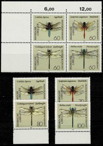 Germany 1991 - Scott 1670.. 1677, set of 8, MNH - Dragonflies