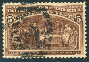 US Stamp #234 Columbian Expo - Columbus & Queen Isabella 5c - Used - CV $8.50 