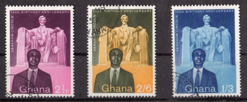 Ghana 1959 Sc#39/41 LINCOLN MEMORIAL AND KWAME NKRUMAH Set (3) USED