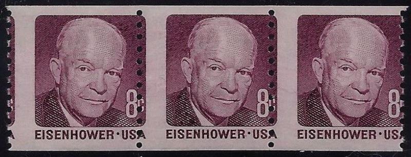 1402 Misperf Error / EFO Strip of 3 Eisenhower Mint NH