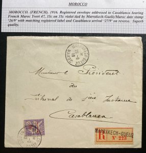 1916 Marrakech French Morocco Registered Cover To First Tribunal Casablanca