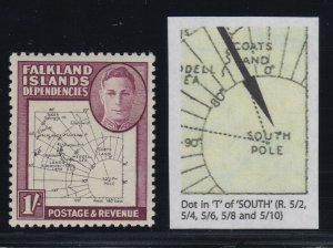 Falkland Islands, SG G16a, MLH Dot in T variety