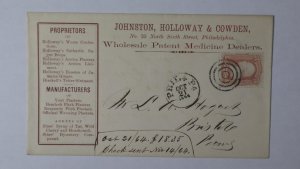 1864 Phila PA 3c #65 Johnston Holloway Cowden Patent Medicine Dealer Ad Cover ME