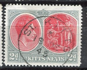 ST. KITTS & NEVIS; 1938 early GVI Pictorial issue used Shade of 2d. value