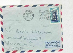 france 1957 europa dites le avec des fleurs air mail stamps cover ref 20837