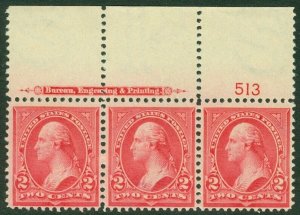 EDW1949SELL : USA 1899 Scott #279B Plate # Strip of 3. PL #513 Fine, MNH Cat $85