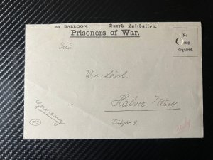 1918 WWI Prisoner of War POW Folded Cover London to Haber Germany by Balloon