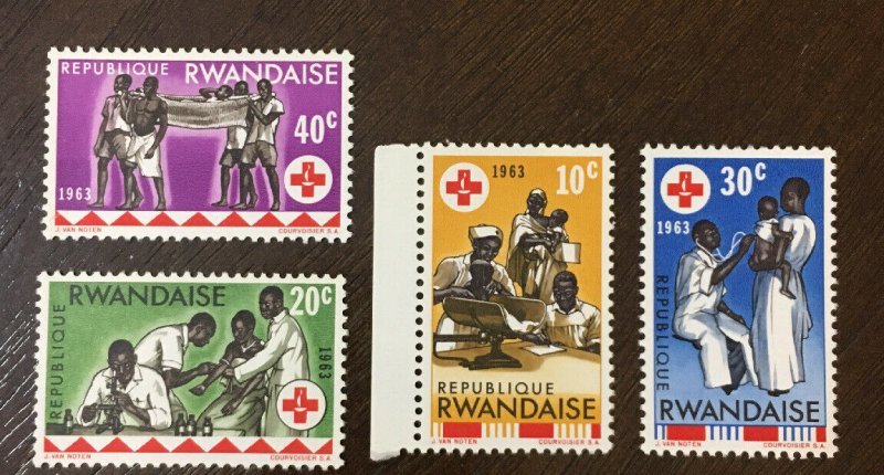 Vintage Postage Stamp REPUBLIQUE RWANDAISE ,old Stamps,MNH 1963 Red Cross 