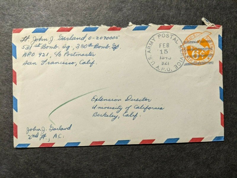 APO 921 ADELAIDE RIVER, AUSTRALIA Censored WWII Army Cover 531st BOMB Sq, 380 Gp