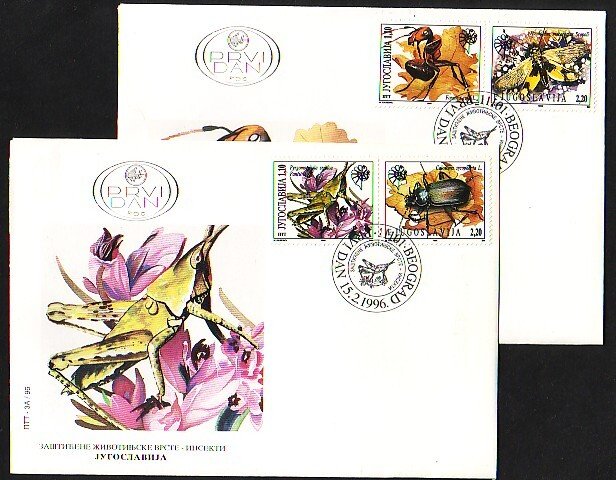 Yugoslavia, Scott cat. 2321 a-d. Insects issue. 2 First day covers.
