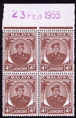 Malaya - Johore # 133  Mint VF NH top dated  Bl 4