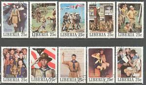 LIBERIA Sc# 856a - 856j USED FVF Set of 10 Boy Scouts