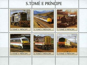 St Thomas - Trains on Stamps, Scott #1560 - 6 Stamp Sheet - ST3111