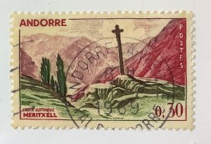 Andorra, FR 1961 Scott 148 used - 0.30fr, Landscape, Gothic cross of Meritxell