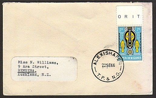 PAPUA NEW GUINEA 1966 cover ex ALEXISHAFEN.................................74136