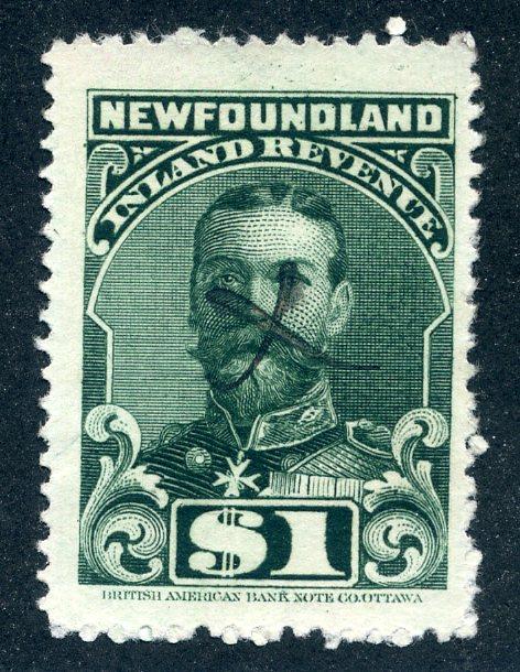 R20, NSSC, p.12 - Used - 1910 George V - $1 green - Inland Revenue -