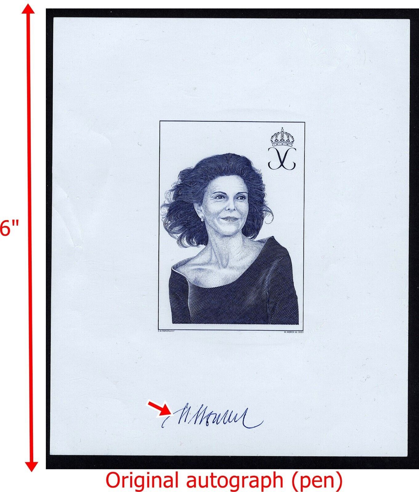 Sweden Queen Sylvia stamp project engraved and signed by Martin Morck ...