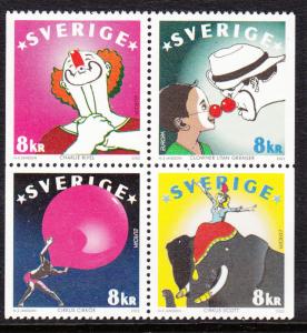 Sweden 2002 MNH Scott #2439 Booklet pane of 4 8k Clowns, Circus Performers EU...