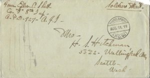 United States A.E.F. World War I Soldier's Free Mail 1919 Third Army, A.P.O. ...