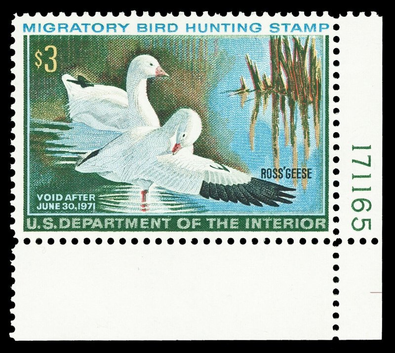 Scott RW37 1970 $3.00 Duck Stamp Mint Plate # Single VF OG NH Cat $65