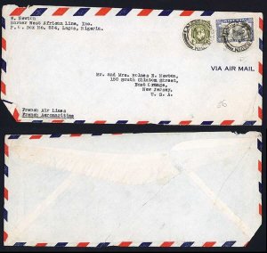 Nigeria KGVI 1/- and 2/6 on Airmail cover