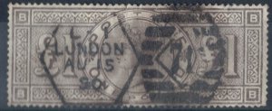 GB 1884 £1 purple-brown wmk crowns sg185 gu, vert crease cat £3000