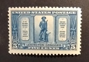 US Scott 619 5c Lexington-Concord 150 MNH VF OG P11 Dark Blue 1925 SCV $26.00