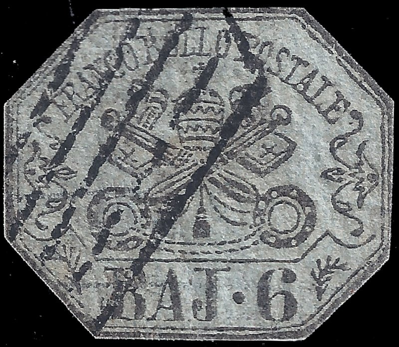 Italy-Roman States 1852 Sc 7 u cut to shape