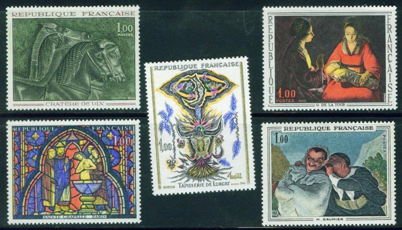 FRANCE Scott 1149-53 MNH** 1966 ART stamp set CV$2