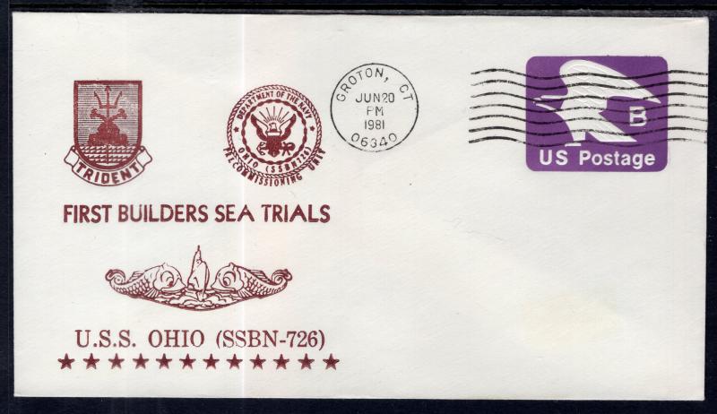 US Submarine USS Ohio First Builders Sea Trails 1981 Naval Cover