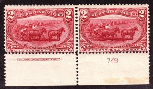 US 286 2c Trans-Mississippi Mint Plate #749 Bottom Pair Avg OG NH SCV $160