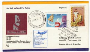 Chile 1978 Cover Stamps First Flight Santiago Buenos Aires Argentina Lufthansa